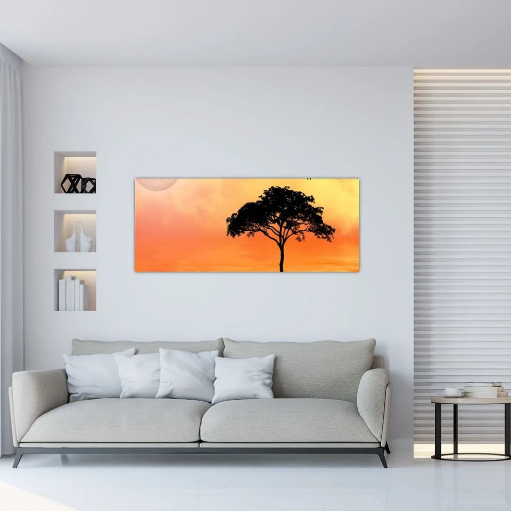 Tablou cu copac în apus de soare (120x50 cm)
