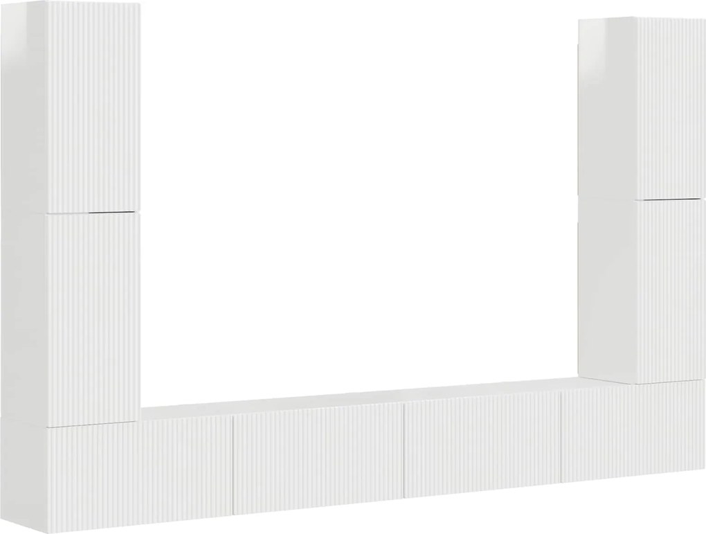 vidaXL Set comodă TV 8 pcs Alb lucios Lemn compozit