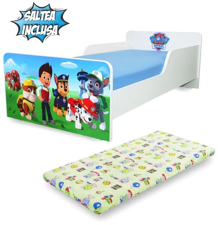 Pat Start Paw Patrol copii  2-8 ani, cu saltea Culcus cu lana 140x70 inclusa - PC-P-MOK-PAW-70