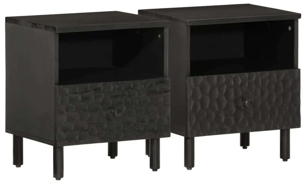vidaXL Noptiere, 2 buc., negru, 40x33x46 cm, lemn masiv de mango