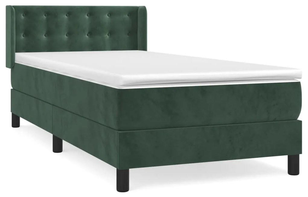 3131174 vidaXL Pat box spring cu saltea, verde închis, 90x190 cm, catifea