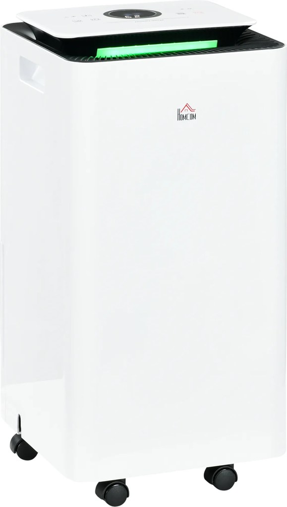 HOMCOM Dezumidificator Portabil de 10L/Zi cu 5 Moduri, 2 Viteze, Timer 24h și Roți, 25x25x50,5 cm, Alb | Aosom Romania