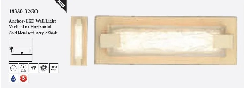 Aplica LED de perete baie metal auriu Anchor