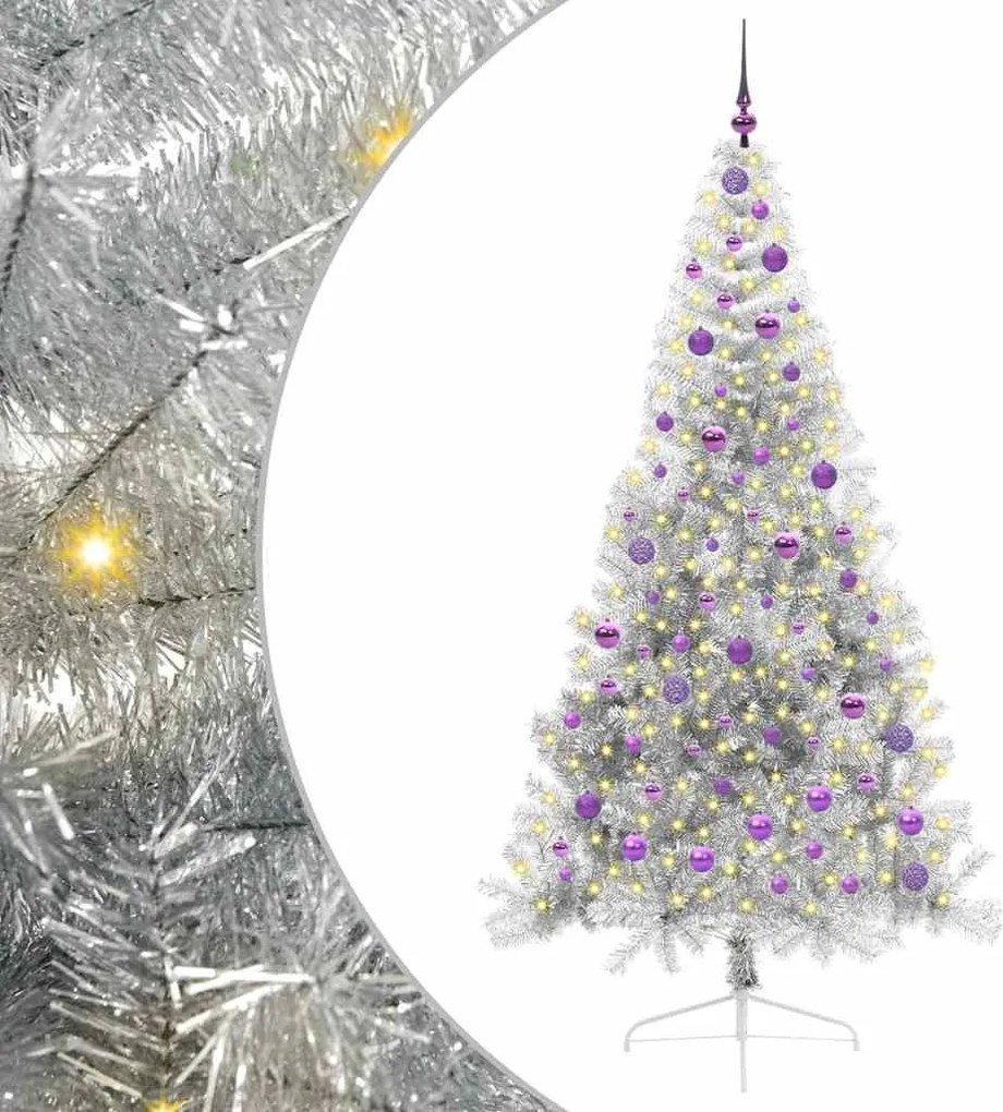 vidaXL Pom de Crăciun artificial pre-iluminat Argintiu 210 cm PET