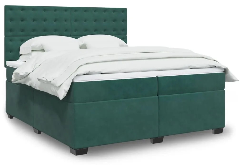 3291017 vidaXL Pat box spring cu saltea, verde închis, 200x200 cm, catifea