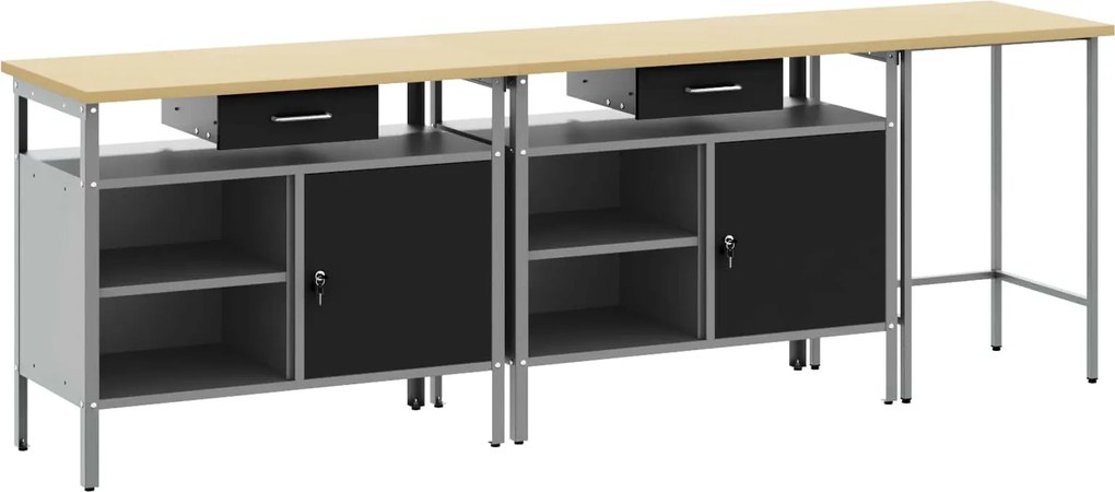 vidaXL Set banc de lucru 3 pcs Negru și Gri Oțel vopsit electrostatic