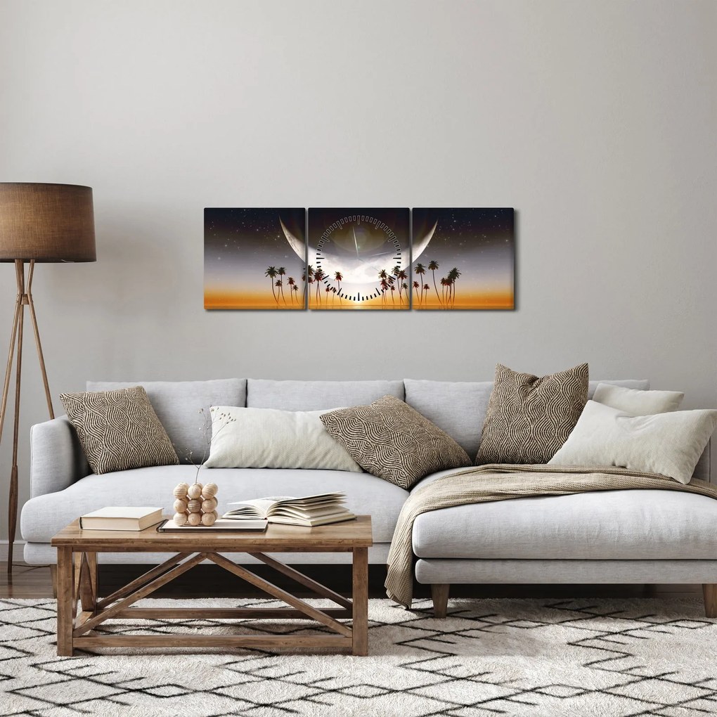 Tablou- Luna deasupra palmierilor (cu ceas) (90x30 cm)