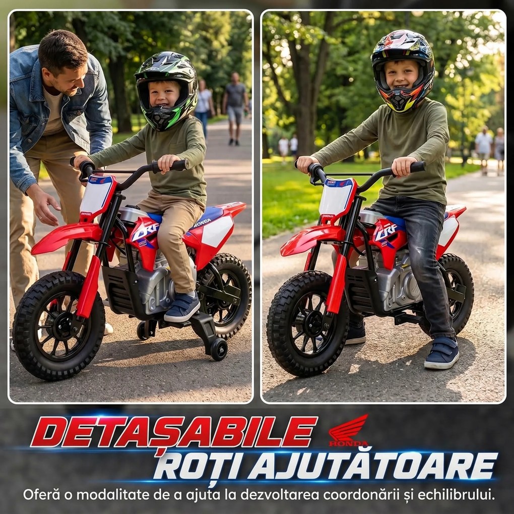 AIYAPLAY Motocicletă electrică pentru copii 3+ ani, Honda CRF 450R cu licență, 12 V, baterie cu litiu, suspensie, roșu | Aosom Romania