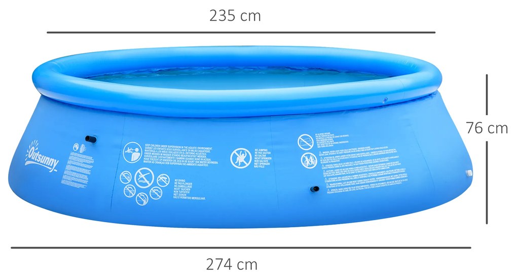 Outsunny Piscină Gonflabilă cu 3 Straturi pentru 3-4 Persoane, cu Supapă de Scurgere și Pompă Manuală Inclusă, Φ274x76 cm, Albastru | Aosom Romania