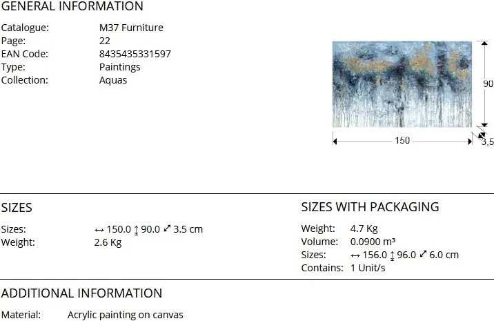 Tablou de perete decorativ canvas Aquas, 90x150cm