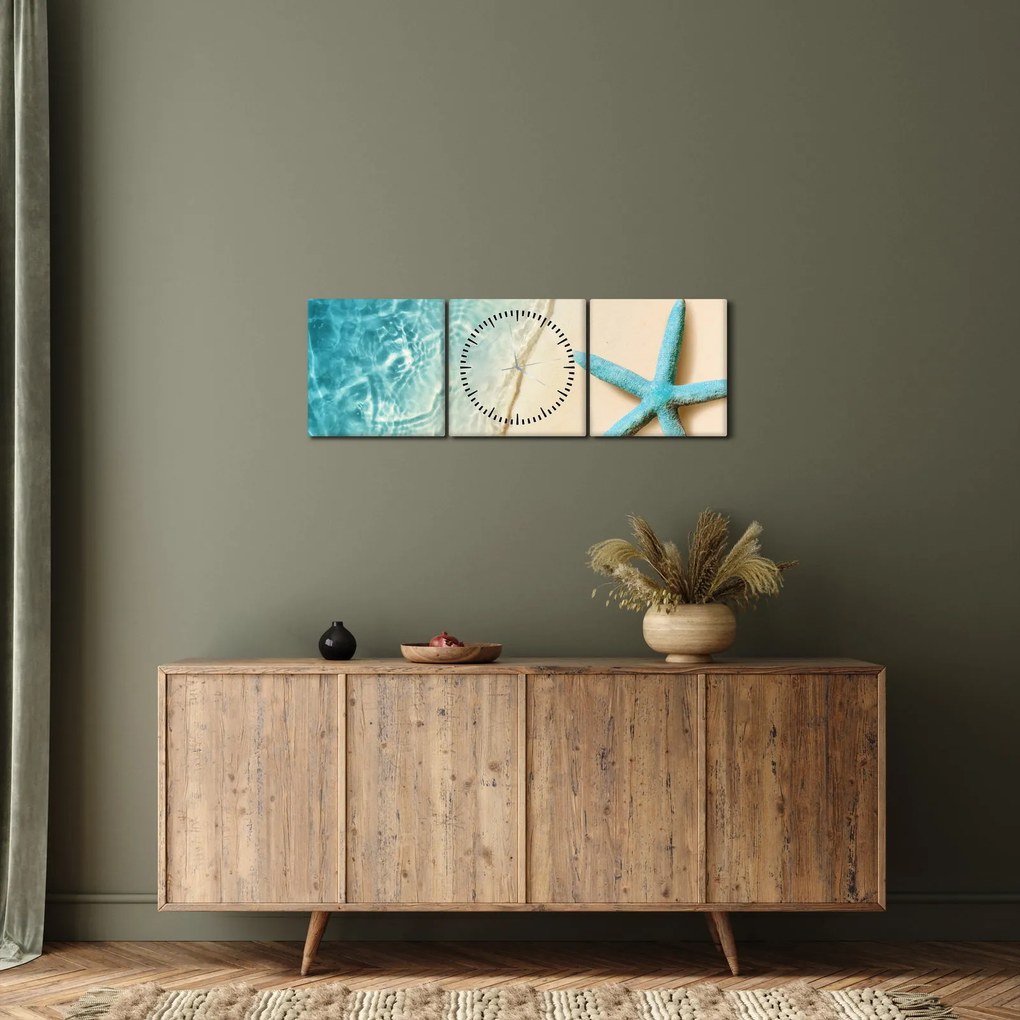Tablou - Stea de mare pe plajă (cu ceas) (90x30 cm)