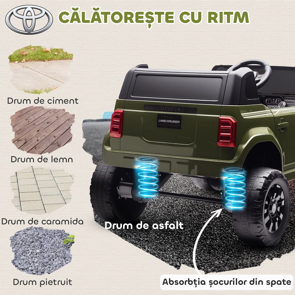 AIYAPLAY Auto Electric pentru Copii TOYOTA Land Cruiser 12V cu Telecomandă, Vârsta 3-8 Ani, Verde | Aosom Romania