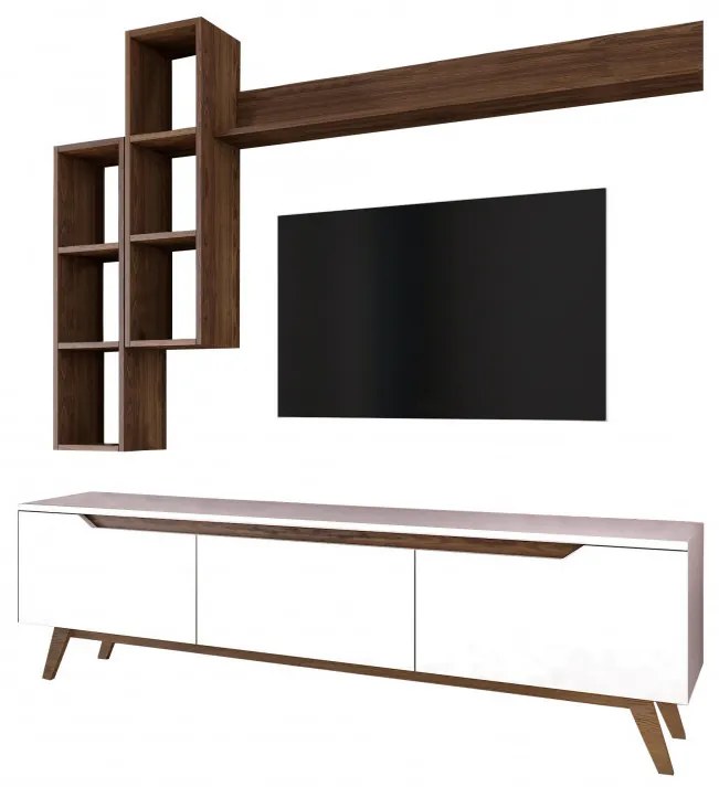 Ansamblu Comoda TV M16-804 Alb-Walnut