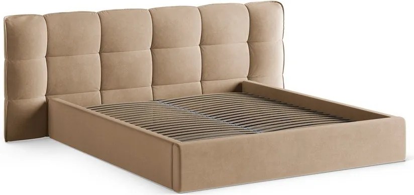 Pat matrimonial grej tapițat cu spațiu de depozitare cu somieră 200x200 cm Eric – Micadoni