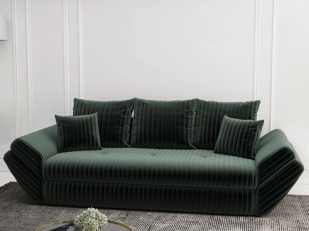 Canapea extensibilă dumonde cu ladă de depozitare si sezut confortabil din spuma high-density, Loana Ambience Green 250x100 cm