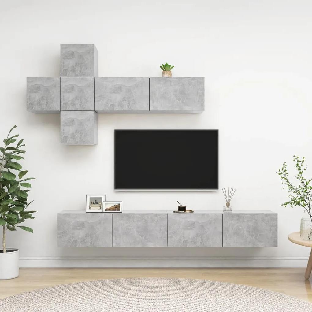 Set dulap TV, 7 piese, gri beton, PAL 1, Gri beton, 100 x 30 x 30 cm