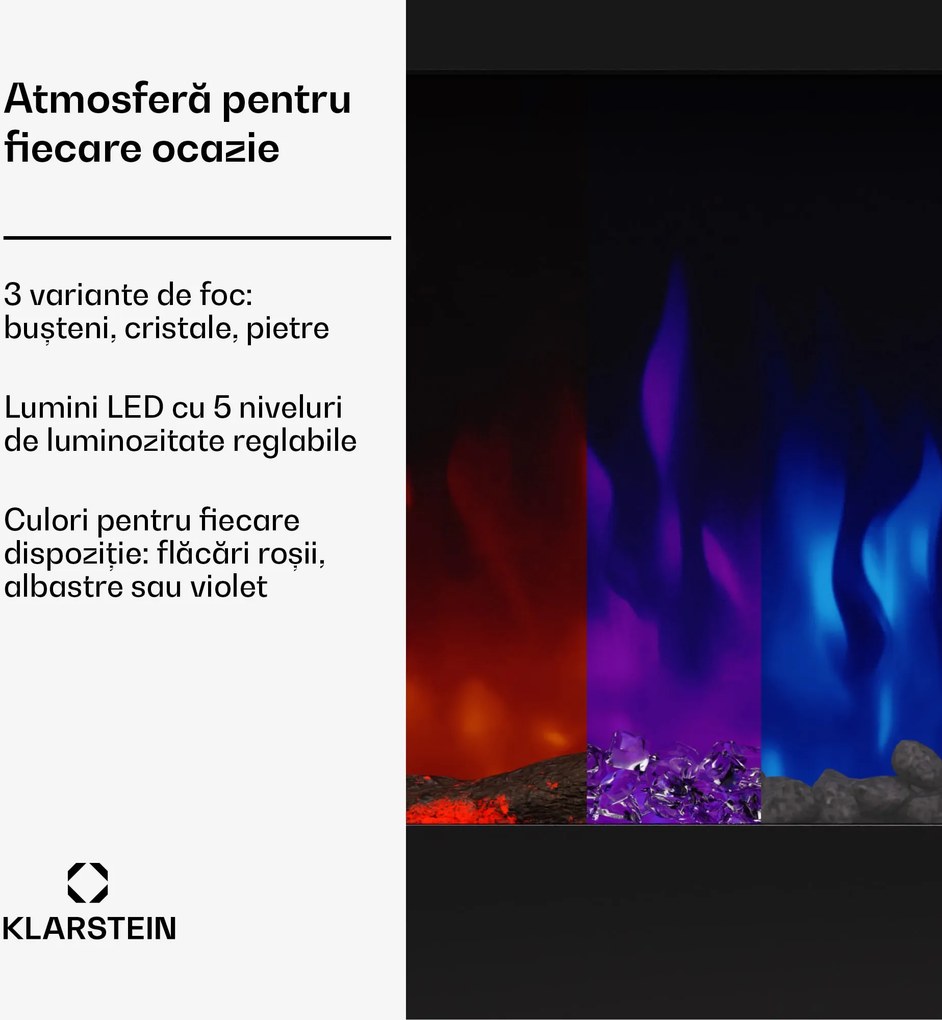 Klarstein Galeras 178, șemineu electric de perete, 1800 W, LED