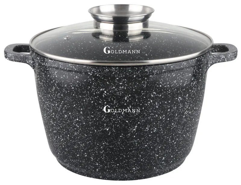 Oala cu dozator de grasimi Goldmann GM-0628, 10 L, 28 cm, Acoperire marmura, Inductie, Negru