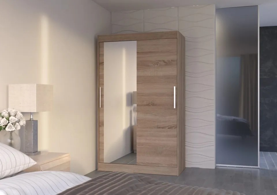 Dulap cu usi glisante si oglinda 120x200 cm, Bario, ADRK Furniture (Culoare: Trufă)