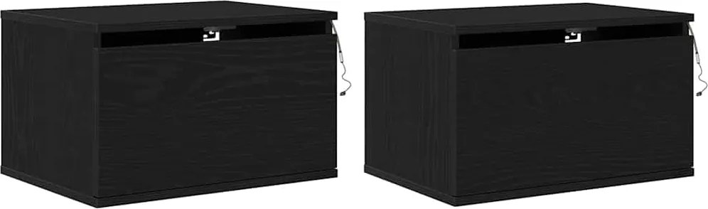 vidaXL Noptieră suspendată 2 pcs Stejar Negru 50 x 36 x 30 cm