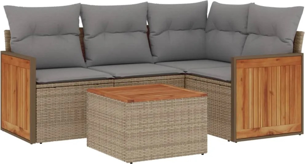 vidaXL Set canapele de grădină cu perne, 5 piese, bej, poliratan
