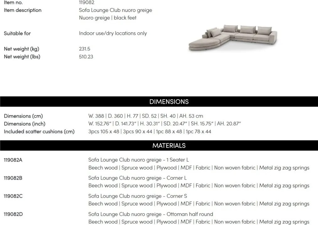 Canapea modulara design LUX Lounge Club, Nuoro greige