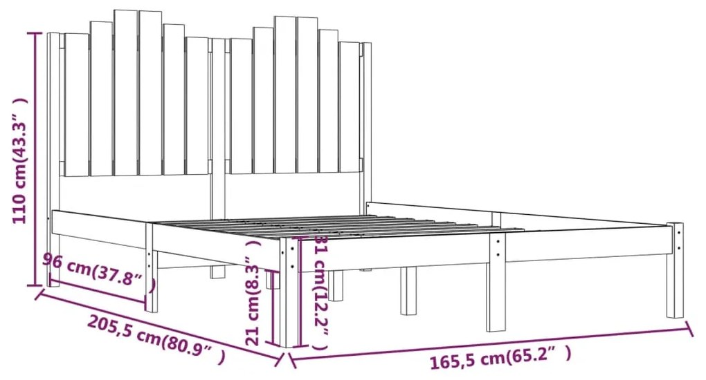 Cadru de pat, alb, 160x200 cm, lemn masiv de pin Alb, 160 x 200 cm