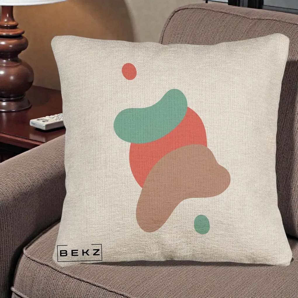 Perna Decorativa Abstract Forme Fluide Coral, 40x40 cm, Bej Canapea, Husa Detasabila, Perna Inclusa, BEKZ®