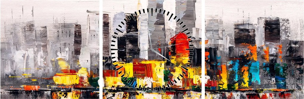 Tablou -Pictura orașului (cu ceas) (90x30 cm)