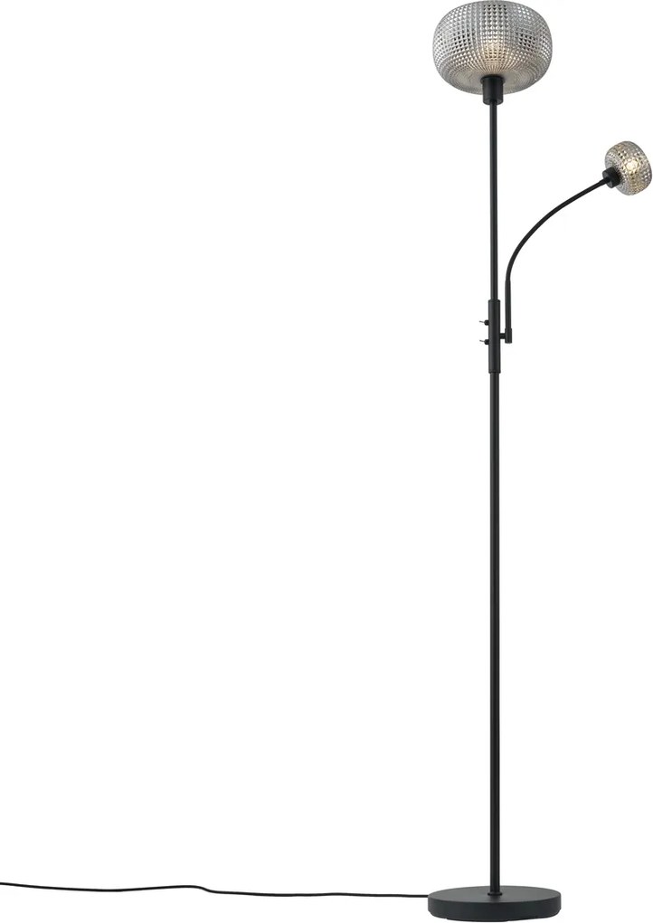 Lampă de podea inteligentă neagră cu sticlă fumurie cu 2 lumini, inclusiv WiFi - Brianna