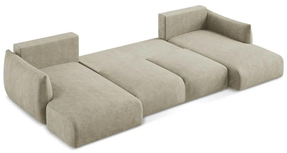 Colțar bej extensibil cu tapițerie din chenille (în formă de "U") Leila – Makamii