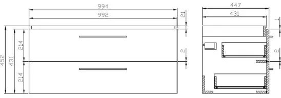 Set dulap baie cu lavoar incastrat, 2 sertare, alb, 100cm, Lara, Cersanit