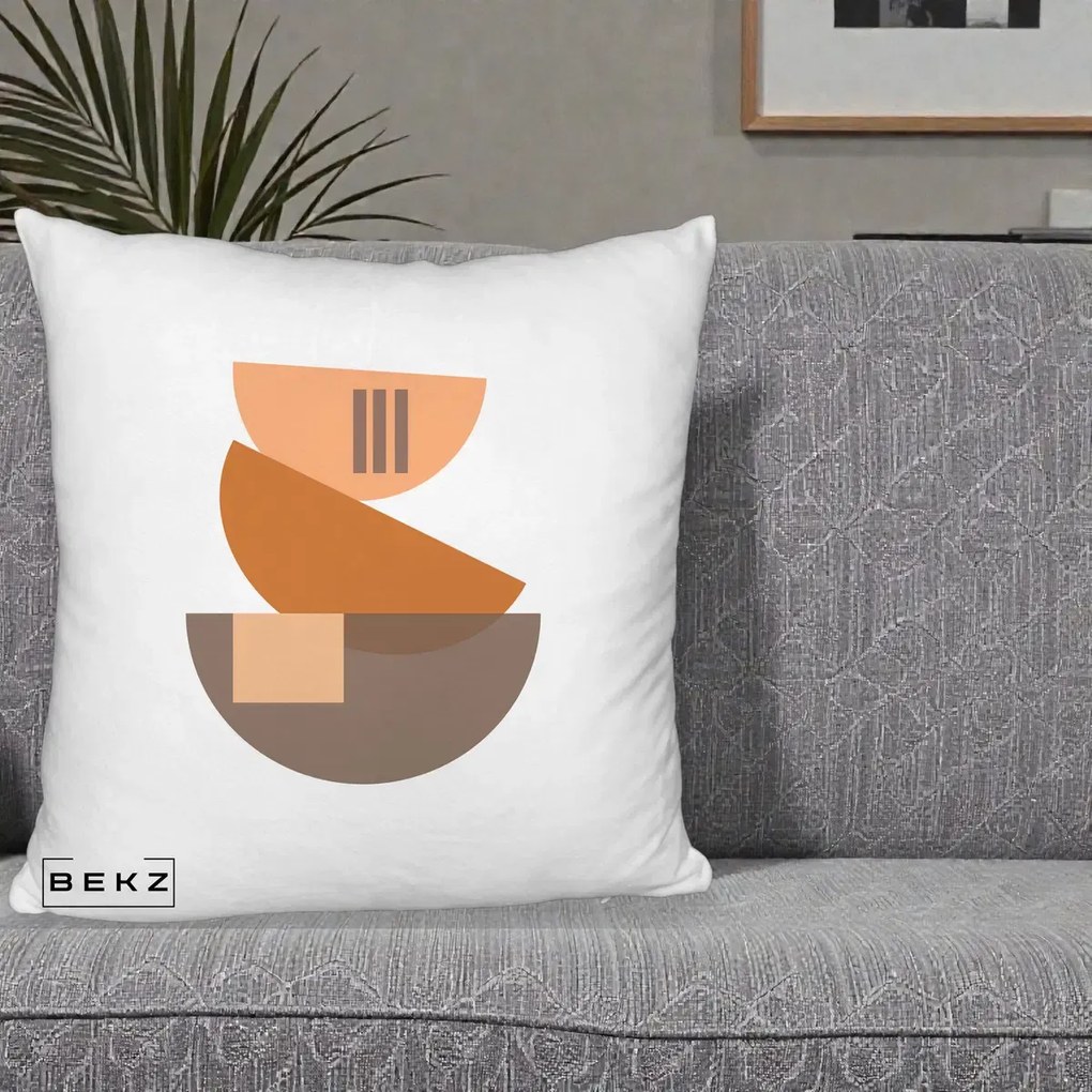 Perna Decorativa Geometric Bauhaus Boluri Portocaliu, 40x40 cm, Alb Pufos, Husa Detasabila, Perna Inclusa, BEKZ®