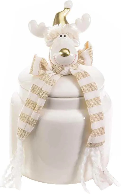 Borcan Craciun ceramic decorativ cu capac model Ren 11 cm x 11 cm x 23 h