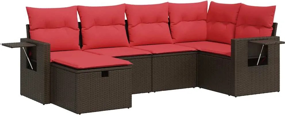 vidaXL Set canapele de grădină cu perne, 6 piese, maro, poliratan