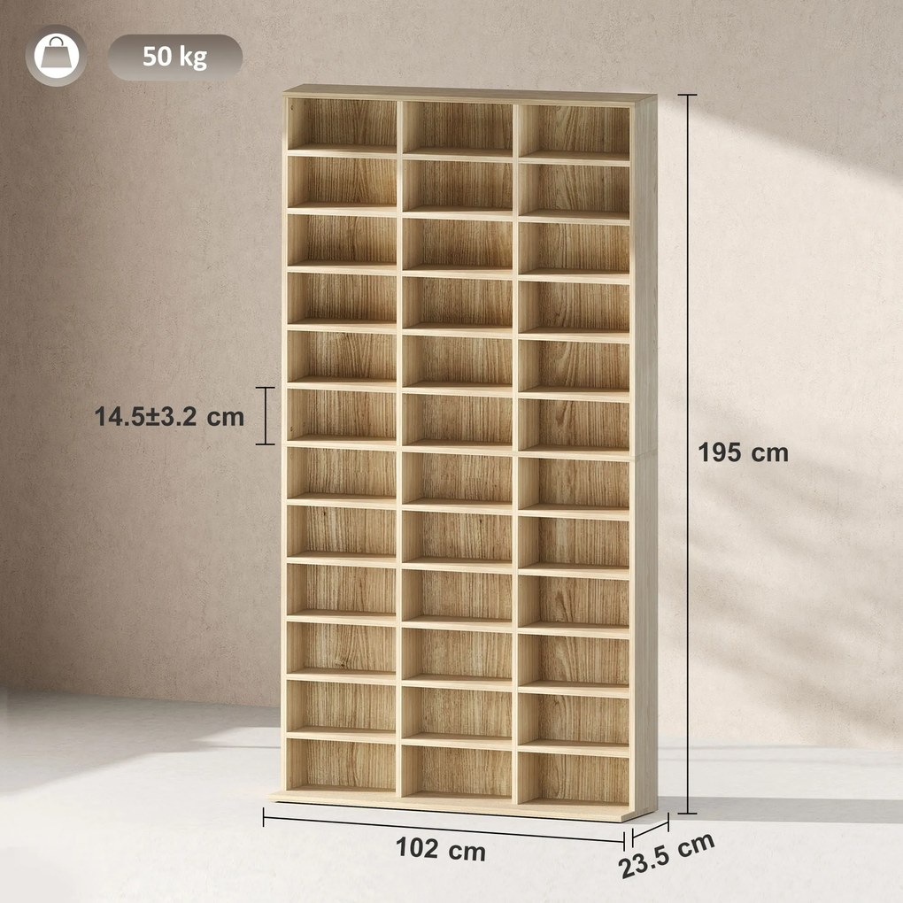 HOMCOM Depozite pentru CD-uri și DVD-uri, bibliotecă de depozitare 1116 CD-uri/528 DVD-uri, 36 compartimente și rafturi reglabile, chenar | Aosom Romania