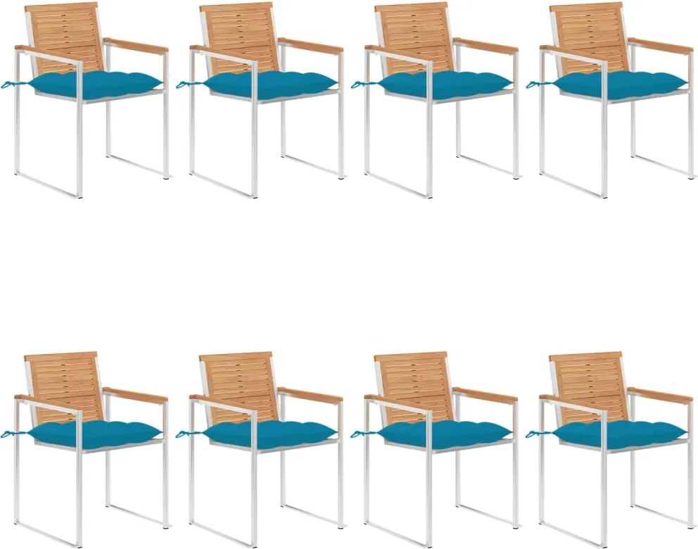 vidaXL Scaune de grădină cu perne, 8 buc., lemn masiv de tec