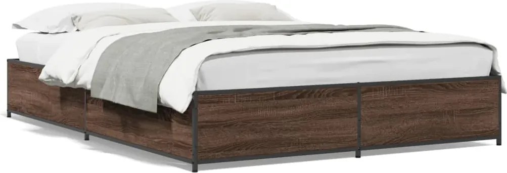 vidaXL Cadru de pat, stejar maro, 140x200 cm, lemn prelucrat și metal