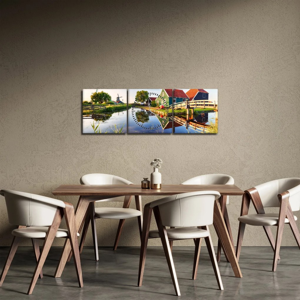 Tablou cu mori din Olanda (cu ceas) (90x30 cm)