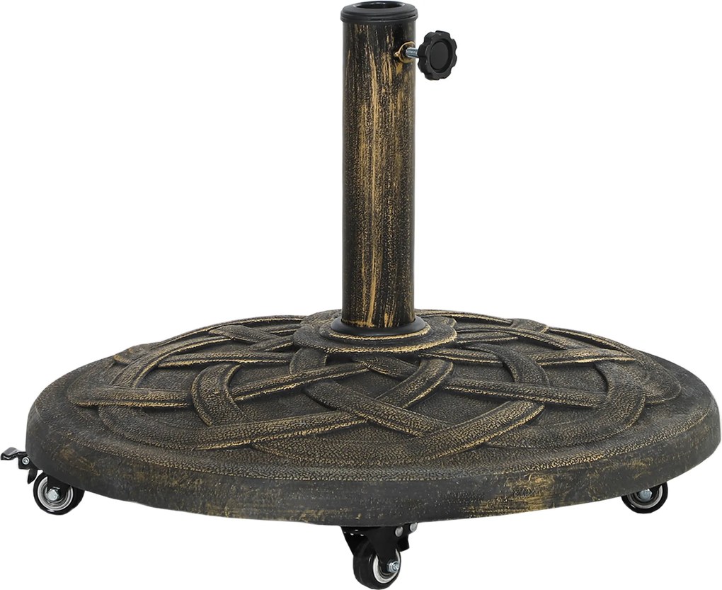 Outsunny Bază Rotundă pentru Umbrelă cu Roți, Bază Ponderată de 20 kg din Rășină, Suport pentru Umbrele de 3,3 cm/3,8 cm/4,8 cm pentru Exterior, Grădină, Piscină, Bronz | Aosom Romania