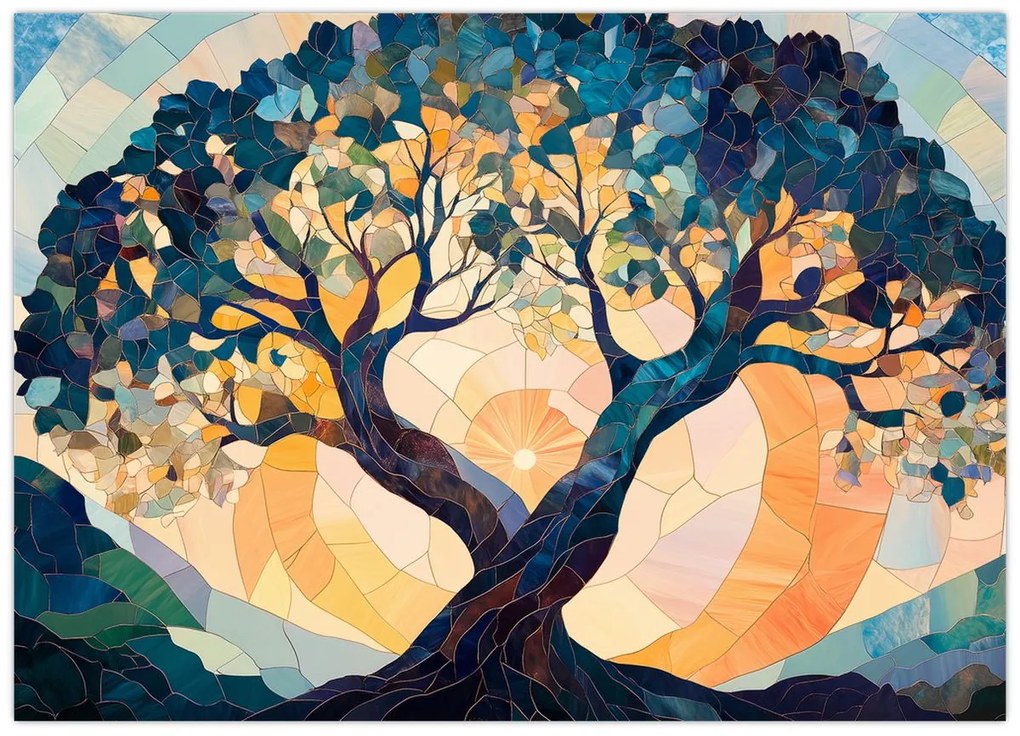 Tablou – Mozaic – soare și arbore II. (70x50 cm)