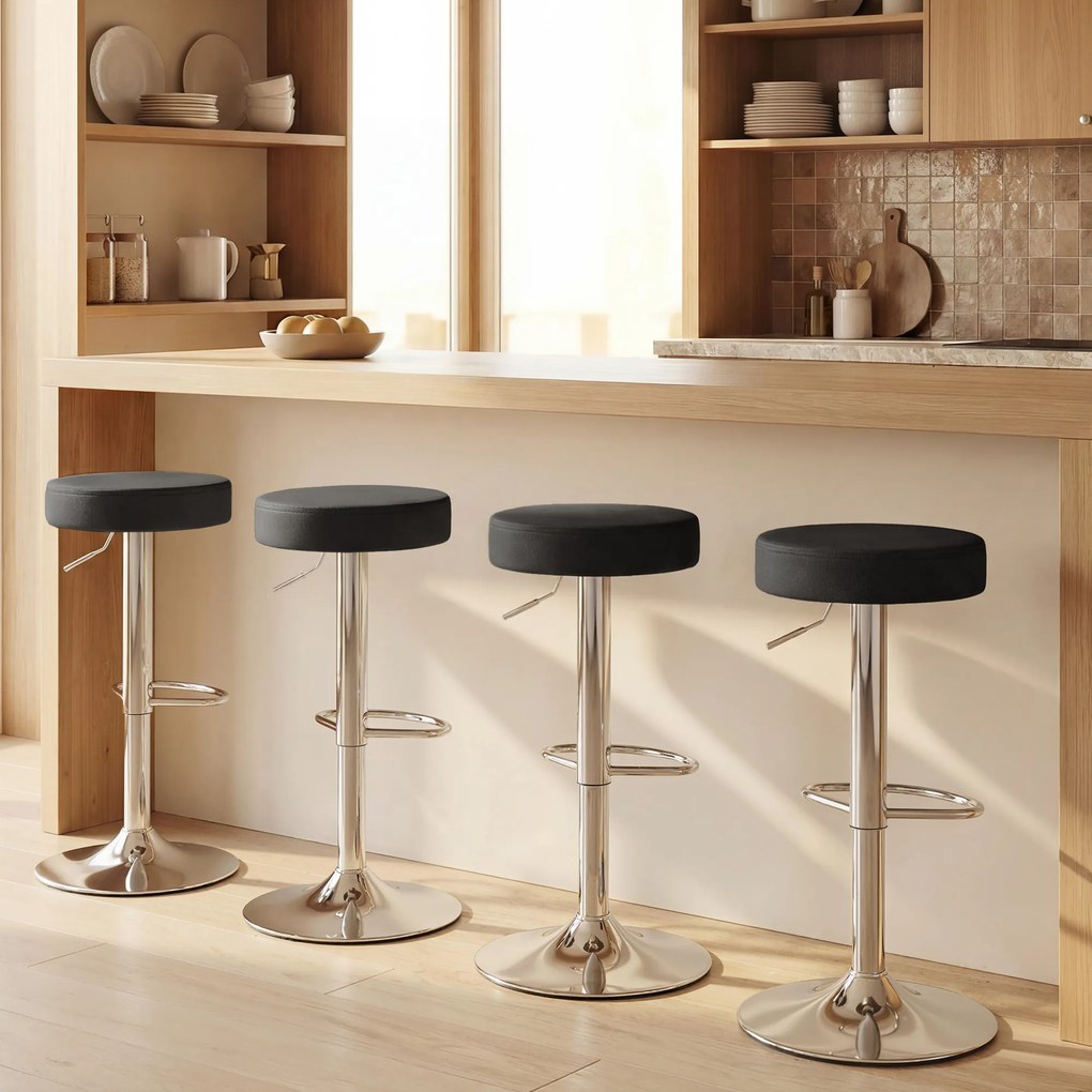 HOMCOM Set 2 Scaune de Bar din Piele PU, Rotative, Înălțime Reglabilă pentru Bucătărie, Negru | Aosom Romania