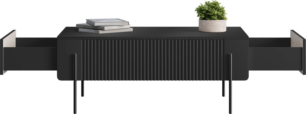 Măsuță de cafea Malmi 100 cm cu sertare - negru mat / picioare negre