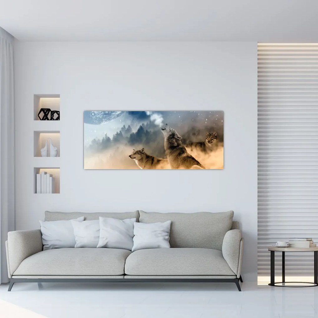 Tablou - lupii urlând la lună (120x50 cm)