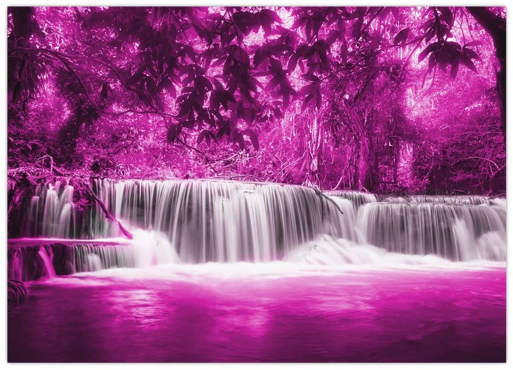 Tablou pe sticlă - Cascadă, violet (70x50 cm)