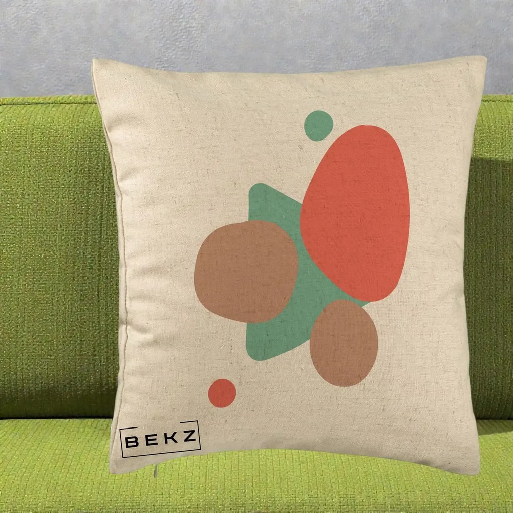 Perna Decorativa Abstract Forme Coral Turcoaz, 40x40 cm, Bej, Husa Detasabila, Perna Inclusa, BEKZ®