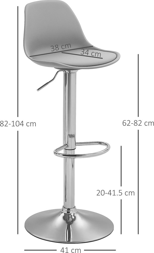 Homcom Set 2 Scaune Bar – Reglabile, Cu Spatar si Pivotante | Aosom Romania