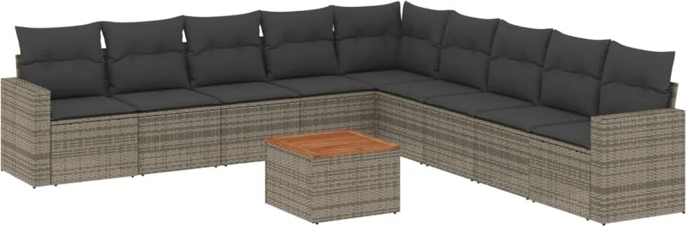 vidaXL Set mobilier de grădină cu perne, 10 piese, gri, poliratan