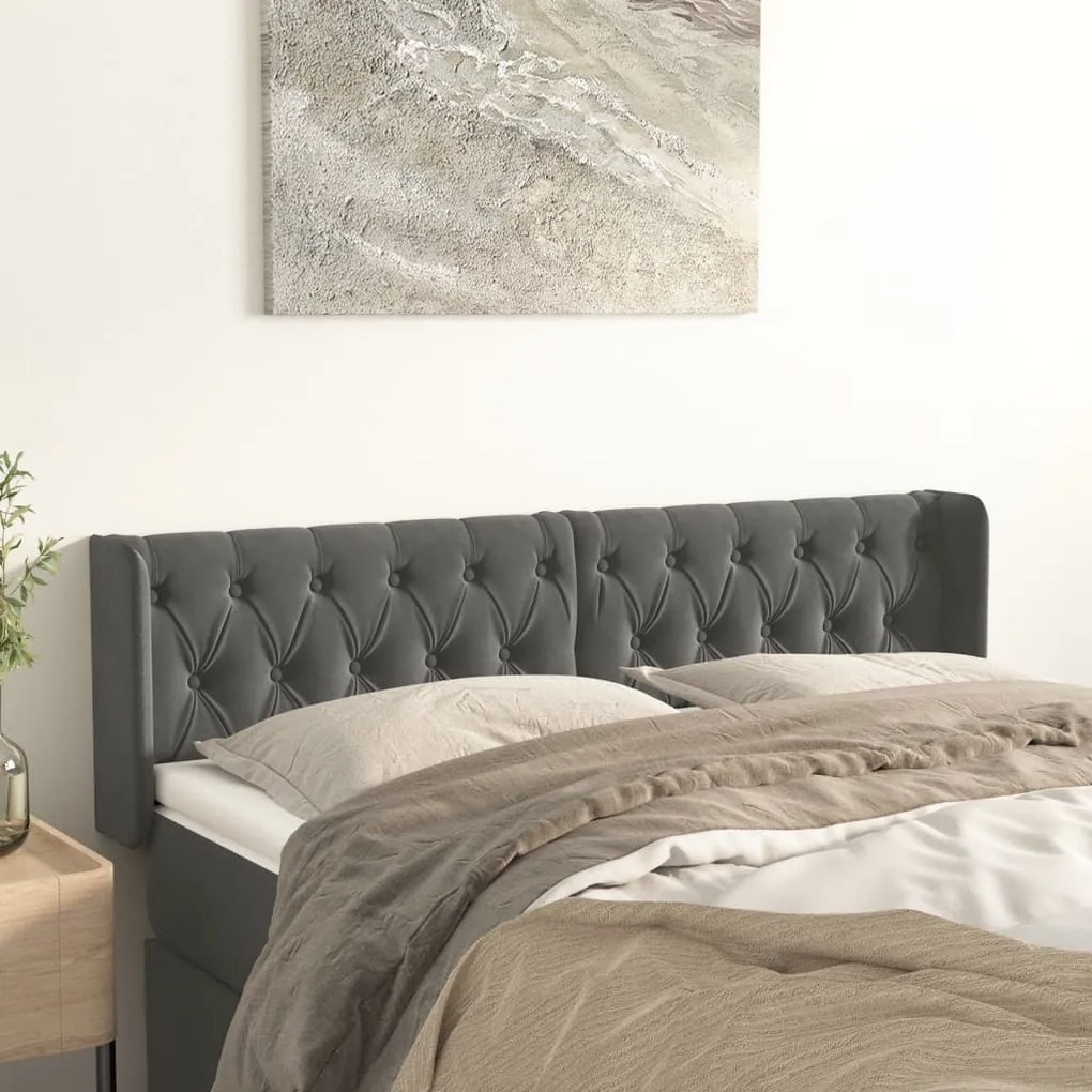 vidaXL Tăblie de pat cu aripioare gri închis 147x16x78/88 cm catifea