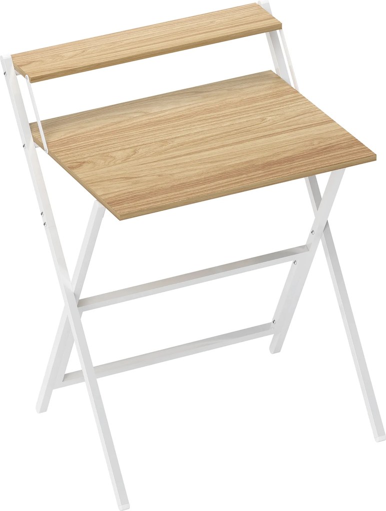 HOMCOM Birou pliabil 65,5 x 45 cm cu etajeră de depozitare pentru dormitor, spații mici, lemn natural | Aosom Romania